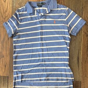 Polo by Ralph Lauren Light Blue & White Striped Polo with Orange Logo